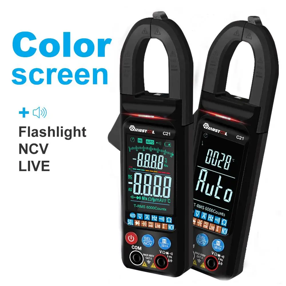 MUSTOOL-C21 klemm messer Digital multimeter strom 6000 zählt Ampere meter Spannungs tester Auto Amp hz Kapazität ncv Ohm Test DC/AC
