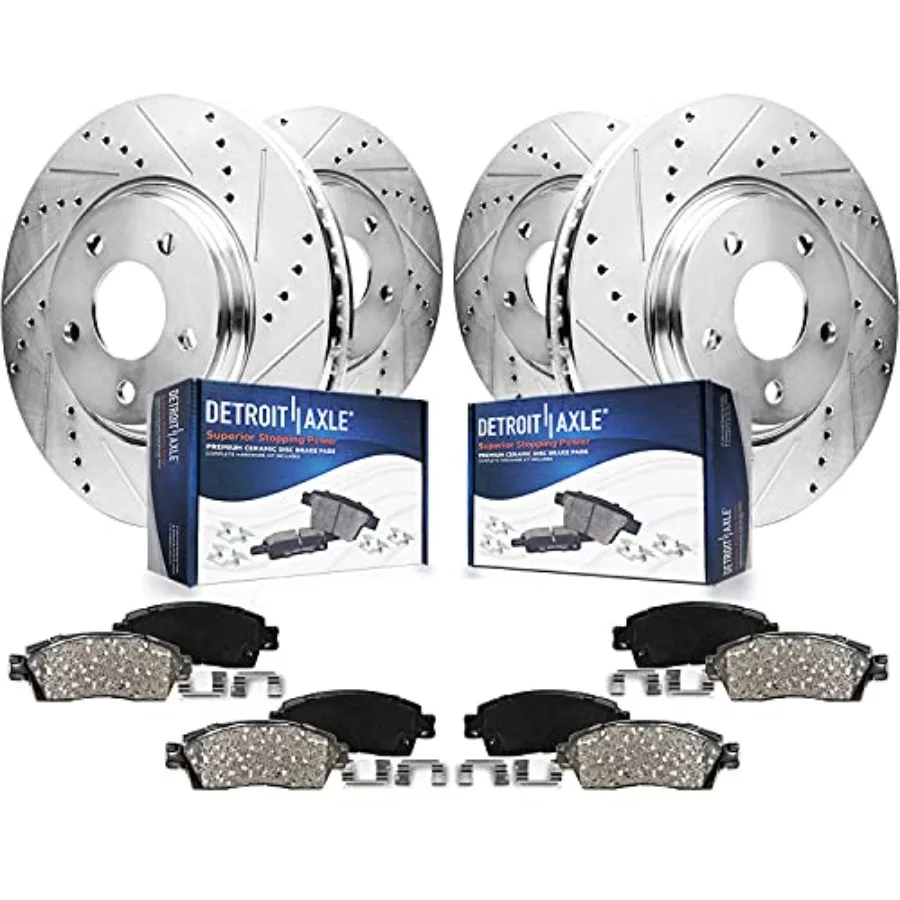 Detroit Axle Brake Kit for 10-17 Chevrolet Equinox GMC Terrain Drilled Slotted Disc Rotors Ceramic Brake Pads Front Rear Replac