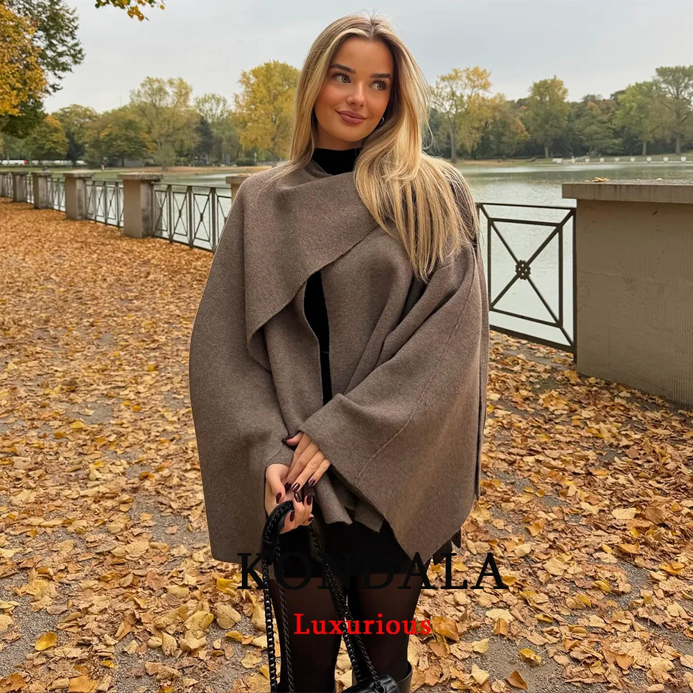 KONDALA Casual Knit Women Cardiagns Long Sleeve Loose Open Stitch Cardiagans Women Fashion 2025 Autumn Winter Thick Warm Outwear
