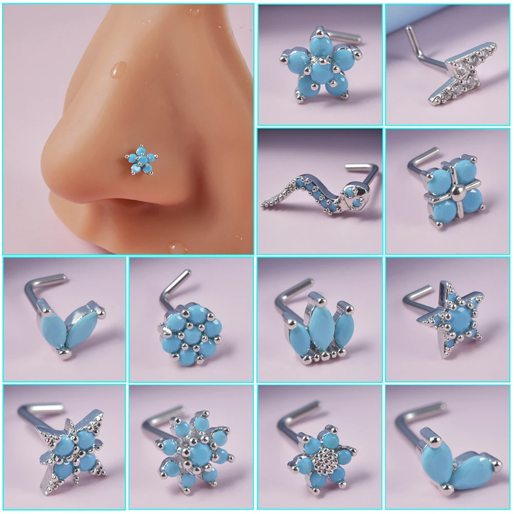 1PC Turquoise Nose Bone Ring Marquise Gem Sunflower L Shape Nose Stud 20g Ear Lobe Piercing Tragus Earrings Piercing Jewelry