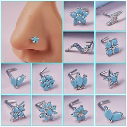 1PC Turquoise Nose Bone Ring Marquise Gem Sunflower L Shape Nose Stud 20g Ear Lobe Piercing Tragus Earrings Piercing Jewelry