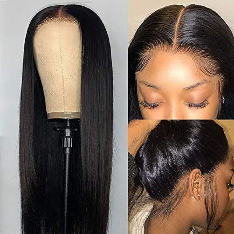 

Gluelesss Natural Black 180%Density 32inch Silky Straight 13*6 Big HD Lace Human Hair Wig For Women With BabyHair Preplucked