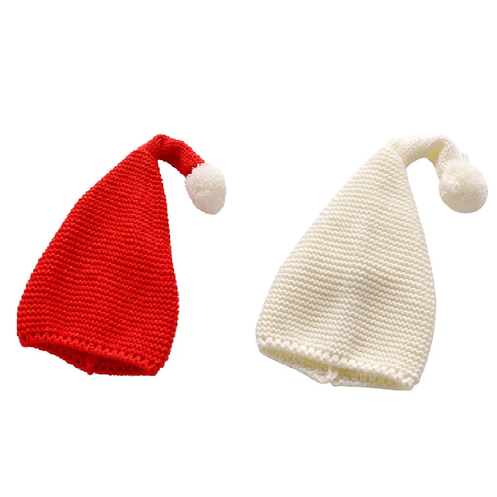 

2pcs Christmas Knitted For Kids Soft Ball Winter Hats Long Tail Santa Style Warm Stretchy Children Hats Autumn Winter Season