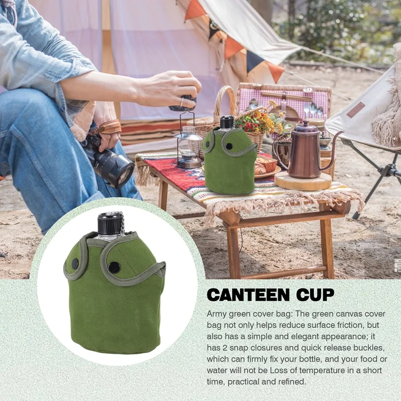 

A57T Outdoor Canteen Cookware Set Canteen Cup Portable Water Bottle with Grab Handle Cup for Outdoor Camping Hiking