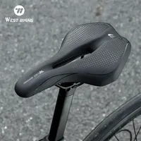 WEST BIKING Bicycle Saddle Hollow Breathable Soft Seat Cushion MTB Shock Absorbing Non-Slip Leather Road Bike Lightweight Saddle