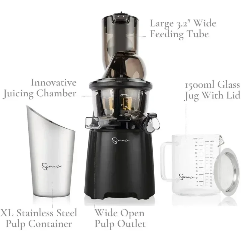 

Wide Mouth Premium Cold Pressed Vertical Juicer | Patented Trap Door System | Includes Premium Accessories