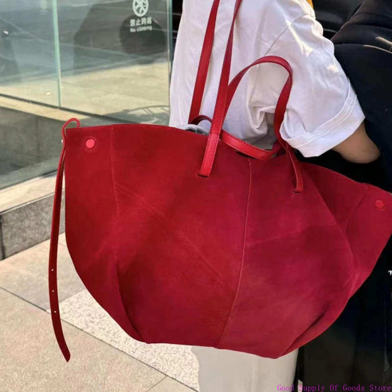 Bolsos de mano rojos de gamuza sintética para mujer, bolso de diseñador de lujo, novedad de 2024, moda de gran capacidad, para ir al trabajo, axila y hombro