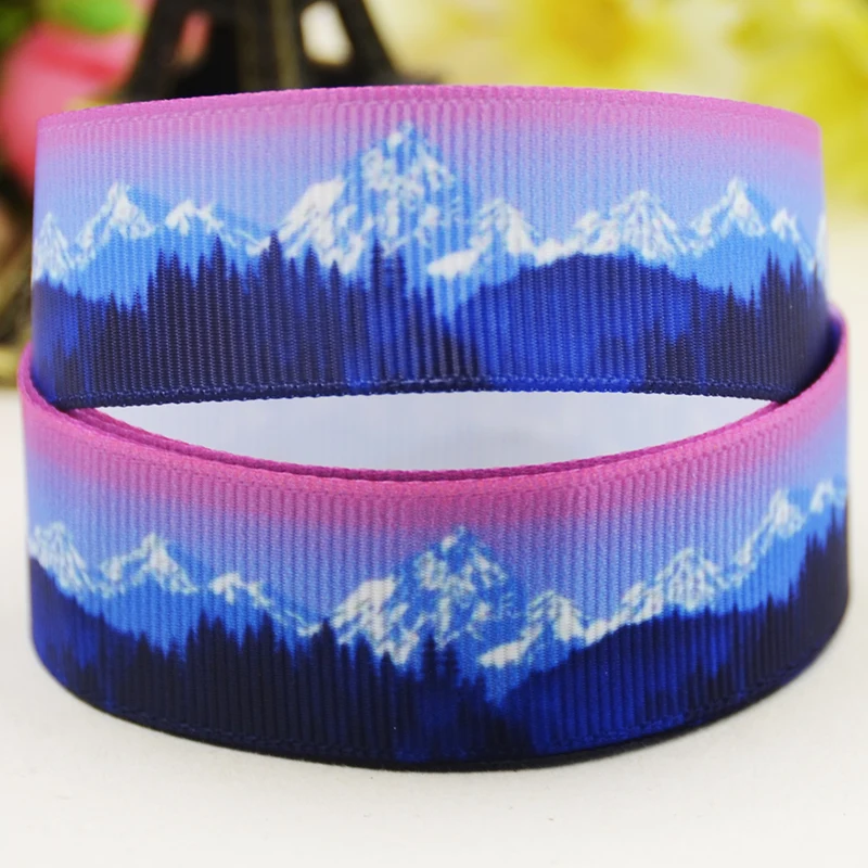 22mm 25mm 38mm 75mm Snow Mountain Cartoon printed Grosgrain Ribbon party decoration 10 Yards