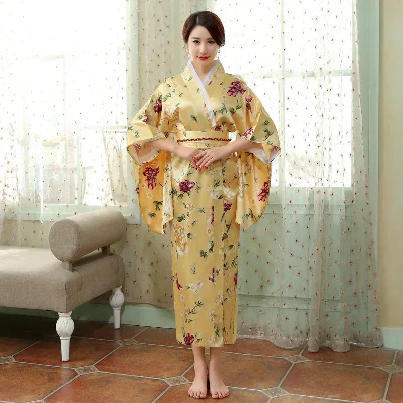 Japanese Kimono Women Yukata Traditional Vintage Kimono with Obi Stage Performance Dance Costumes Femmes Japonais Traditionel