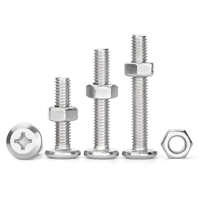 M2 M2.5 M3 M4 M5 M6 M8 M10 304 Stainless Steel Phillips Cross Large Flat Head Screw Bolt Furniture Rivet Hexagon Nuts Set