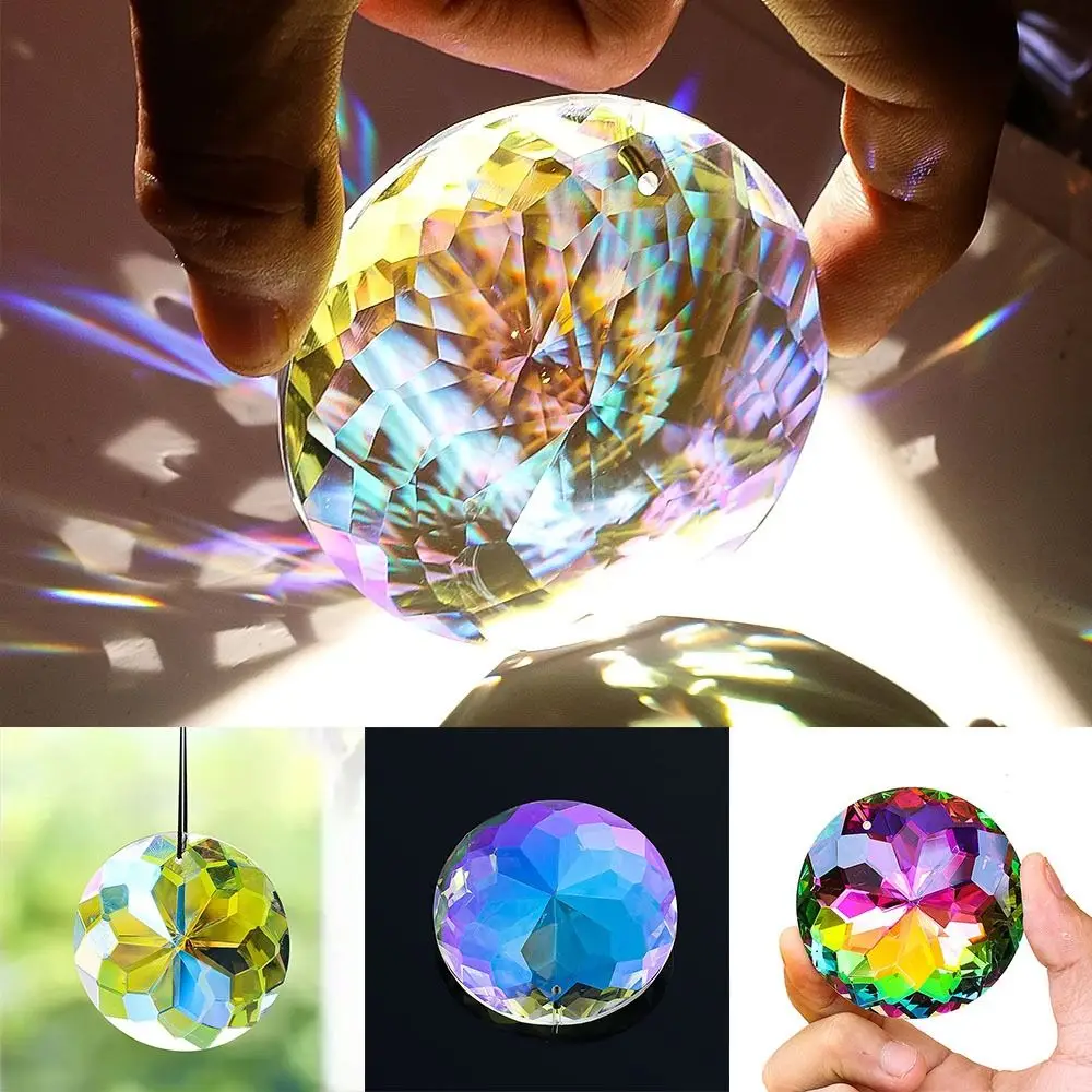 60MM Mandala Suncatcher Round Clear Mandala Crystal Pendant DIY Crafts Flower Faceted Crystal Prisms Wedding Decorations