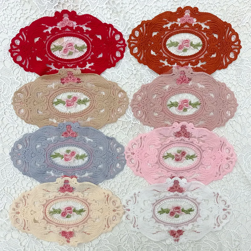 Oval Coaster European Lace Embroidered Dining Table Mat Decorative Fabric Coffee Table Mat Embroidery Retro Insulation Weave