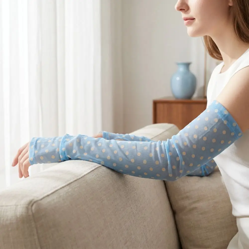 Trendy Polka Dot Sunscreen Sleeves Breathable Mesh UV Protection Sleeves Comfortable Loose Outdoor Arm Covers Driving