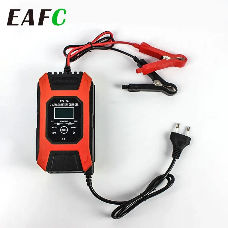 Smart Automatic Battery Charger for 12V 7A Car Motorcycle AGM Lead-Acid GEL WET Pulse 7-stage LCD Maintainer & Desulfator