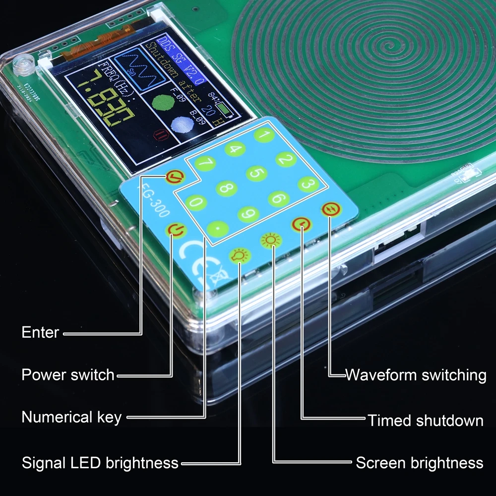 Minhe FG-200 DDS Funktionsgenerator – 0,01 Hz – 500 KHz, 15 Wellenformen, Inkl. Frequenzzähler