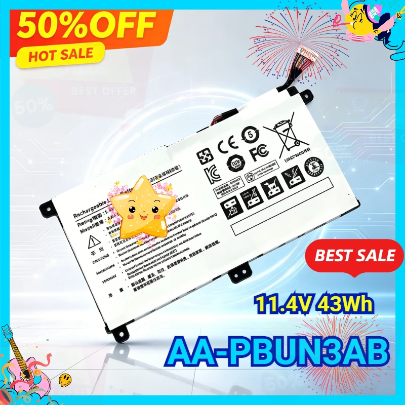 AA-PBUN3AB 11.4V 43Wh Laptop Battery for SAMSUNG NP530E5M NP740U5L 8500GM 500R5M 300E4M PBUN3AB Rechargeable Replacement Battery