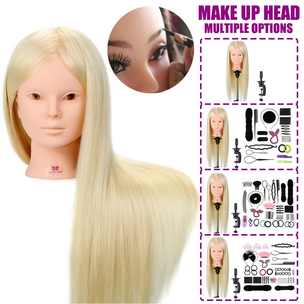 

NEVERLAND Makeup Hairstyles Professional Practice Dummy Doll Heads 26 Inch 50% Real Human Hair Mannequin Head White Blonde Hair