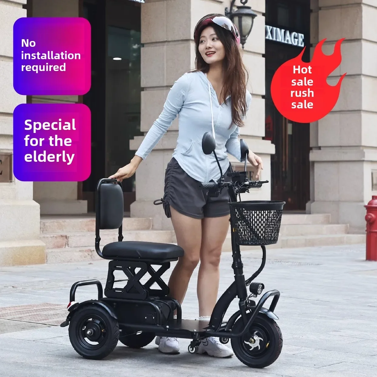 New folding electric three-wheel ultra-light portable scooter for the elderly small household battery disabled moped