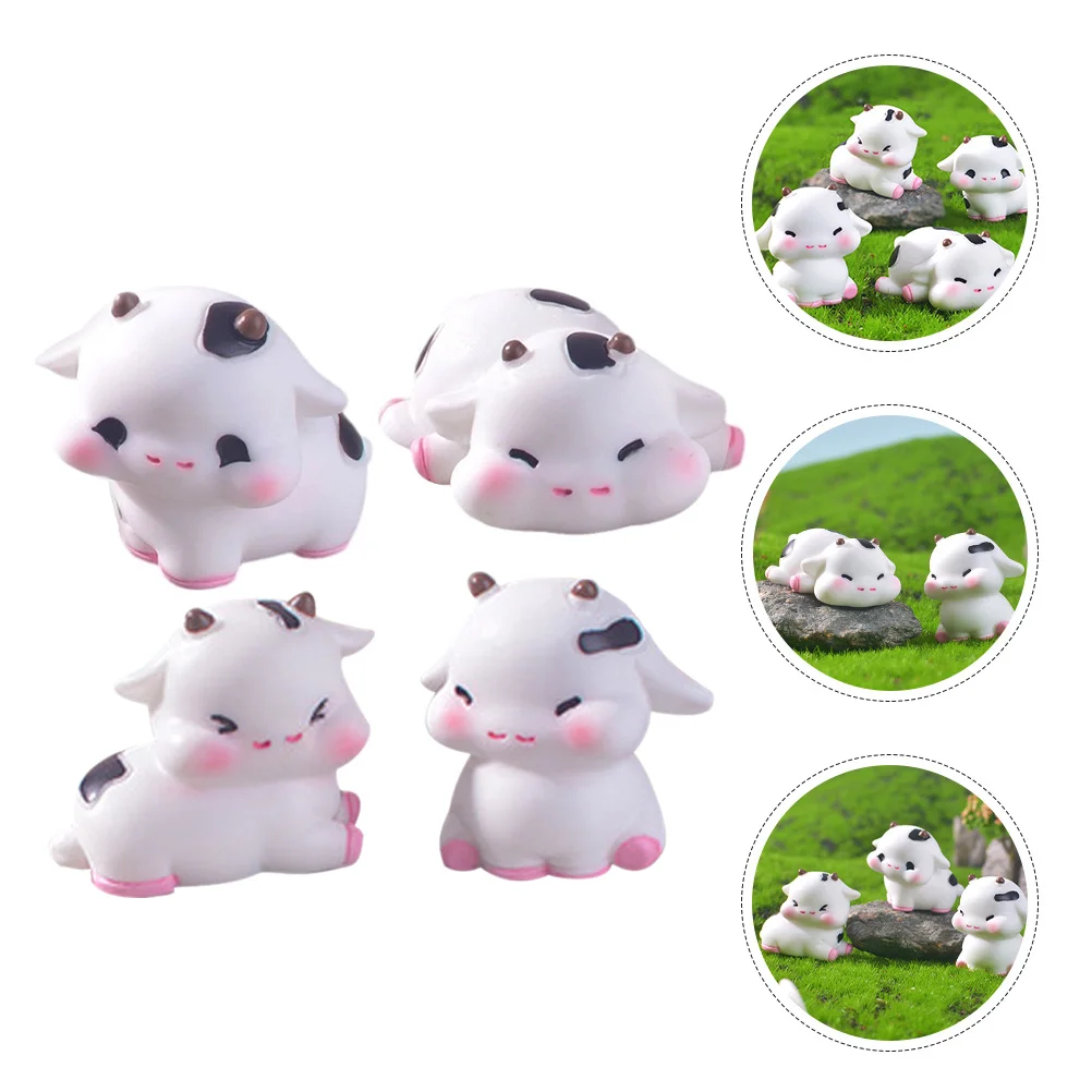 

4Pcs Miniature Cow Resin Figures Durable Tiny Cows for Fairy Garden Moss Ornaments Succulent Plant Decor Cow Office Decor