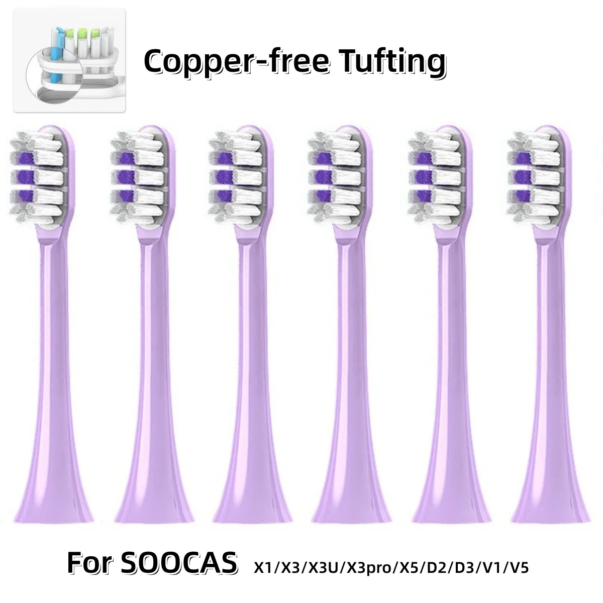Purple Replaceable Brush Heads for SOOCAS X3/X3 Pro/X1/V1/V2/D3/X3U/X5/D3 Soft DuPont Bristle Nozzles Vacuum Sealed Packed