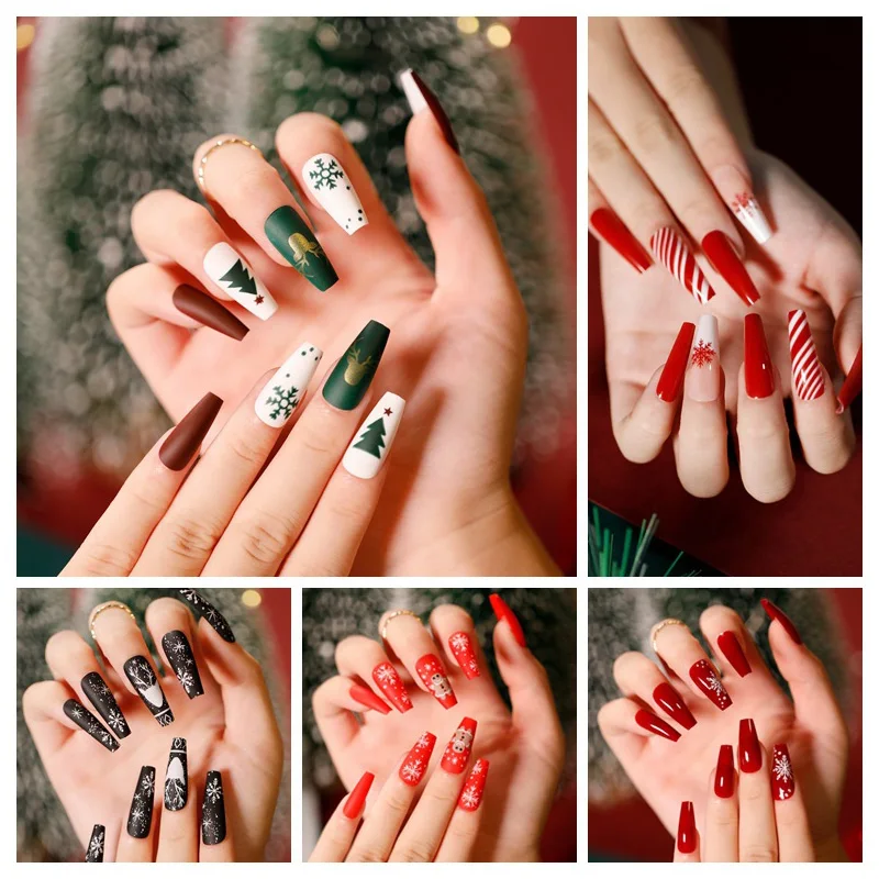 

Complete False Nail Set with Christmas Nail Stickers and Art Decals fake nails nail art