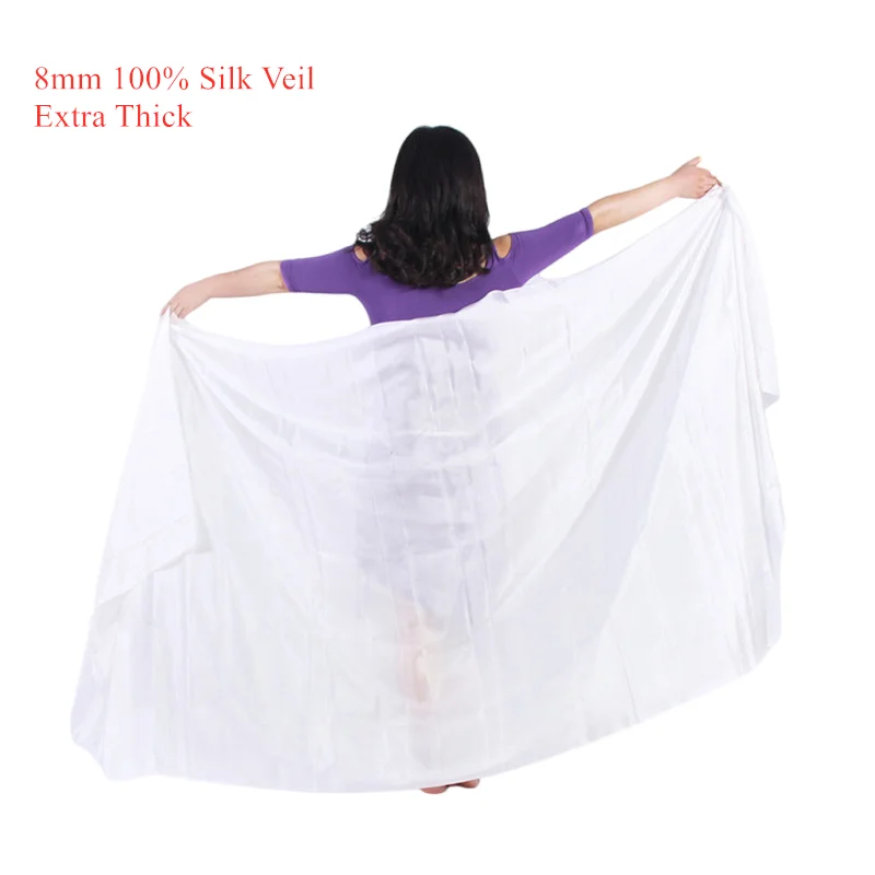 8mm Real Silk Veil Bellydance Performance Show Props Extra Thick Half Transparent Dance Scarf Hand Paint Gradient Customized 4m