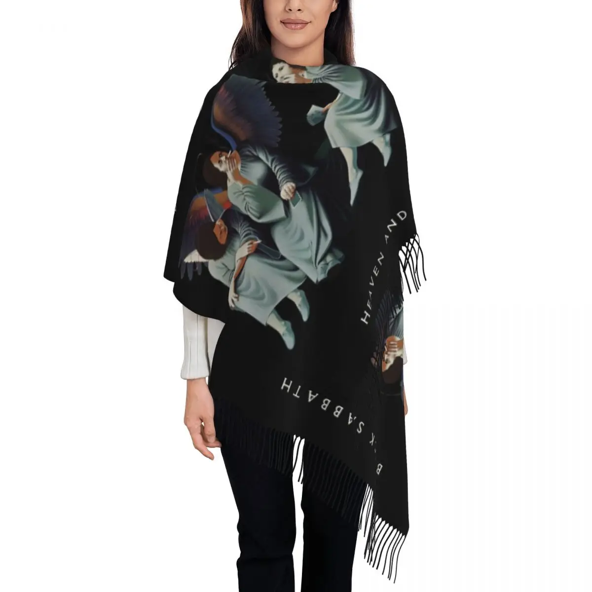 

Womens Scarf with Tassel Black Sabbathe Long Winter Fall Shawl Wrap Rock Music Daily Wear Pashmina Scarves