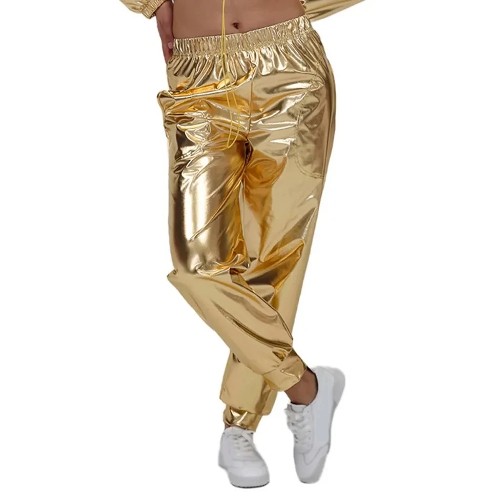 

Women Shiny Holographic Pants Wetlook High Waist Retro Disco Trousers Dance Performance Hop Pants Streetwear Joggers