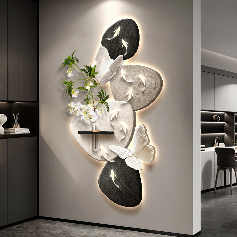 Nine Fish Bringing Good Fortune Entranceway Decorative Painting, Doorway-Facing Corridor Wall Art, End-of-Passage Luxury Lighted
