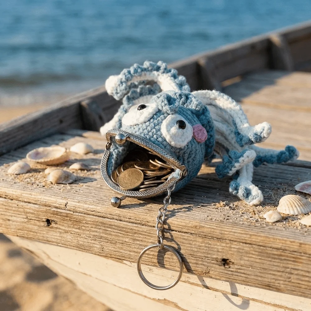 Unique Handmade Knitted Octopus Bag Colorful Cute Kiss Lock Coin Purse Soft Creative Keychain Storage Bag Party
