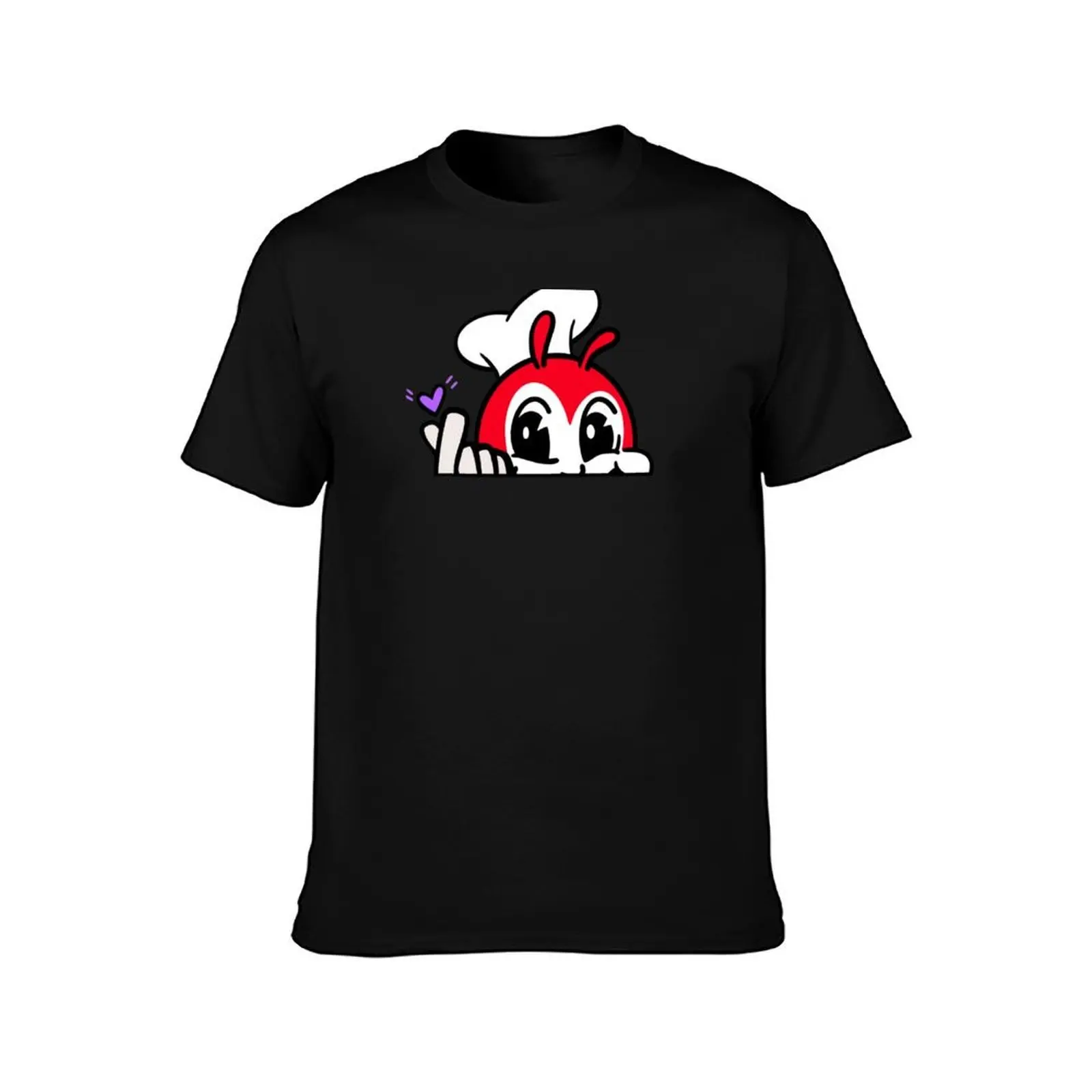 JOLLIBEE PEEKING FINGER HEART FILIPINO STICKER BLACK T-Shirt, Summer Casual Cotton Tee, Oversized Streetwear Tops, 100% Cotton