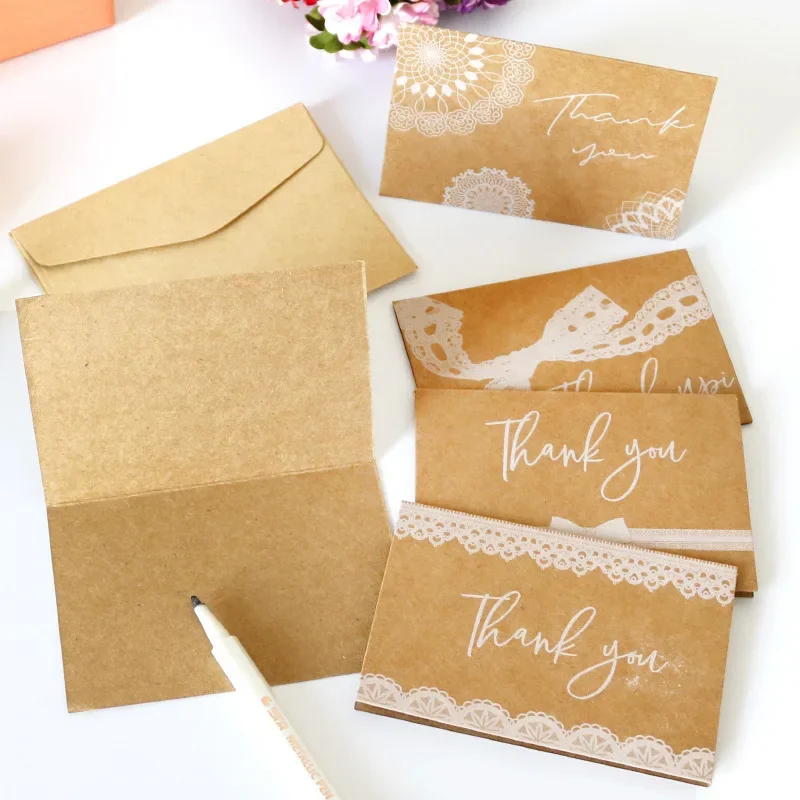 

6Pcs/Set Flower Thank you Card Blank Folding Gift Card With Envelopes Stickers Wedding Party Invitation Cards Blessing Card