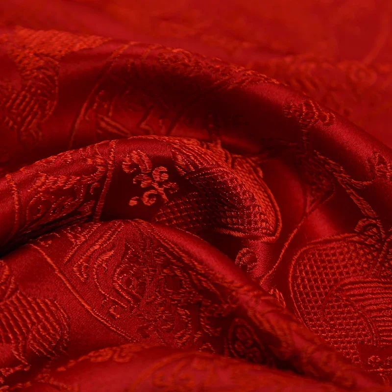 Red Group Flower Brocade Vintage Brocade Shunde Handmade Gambiered Guangdong Gauze Silk Fabric Cloth for Coat Dress