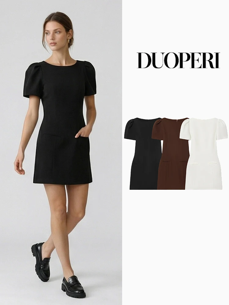 

Женское модное платье DUOPERI с карманами, однотонное, плиссированное, с молнией сзади, мини-платье, винтажное, с круглым вырезом, с короткими рукавами, шикарное женское платье