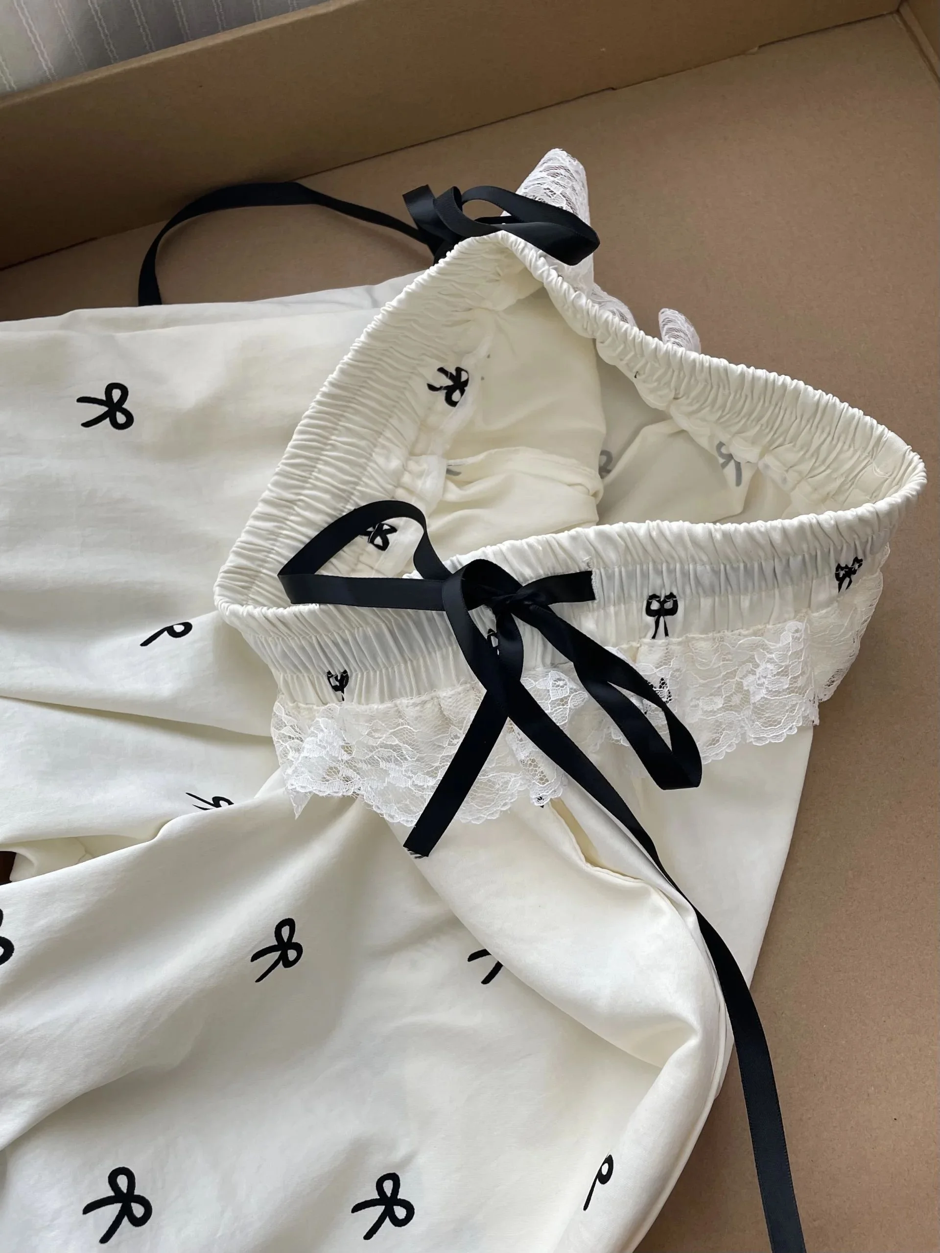 Pantalon taille haute avec nœud en dentelle pour femme, ample, jambe droite, décontracté, jambes larges, petite taille, assorti, automne