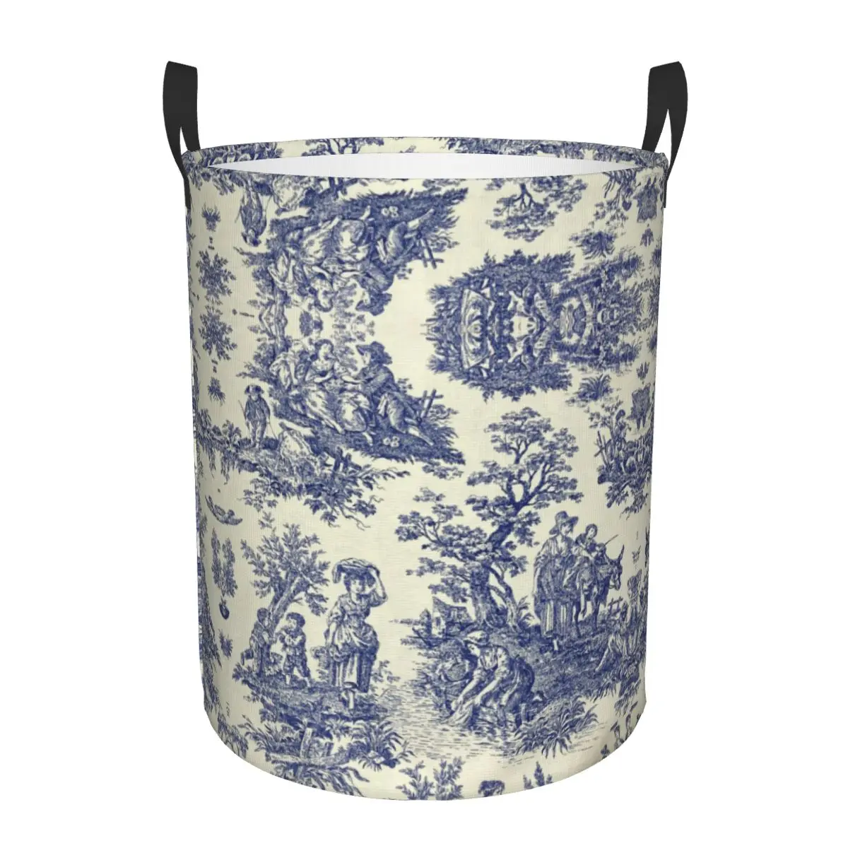 Custom Toile De Jouy Blue Laundry Basket Collapsible French Navy Blue Motif Clothing Hamper Toys Organizer Storage Bins