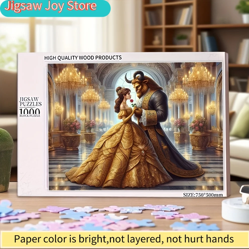 Rompecabezas de La Bella y la Bestia de Disney |   Rompecabezas de Madera Vintage de María y la Bestia, Colores Vibrantes, para Hogar, Oficina o Cafetería