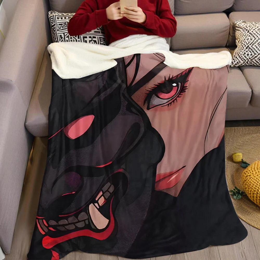 Hannya Mask Geisha Flannel Blanket Warm Soft Halloween Christmas All-Season Couch Decorative Cozy Warm Gift
