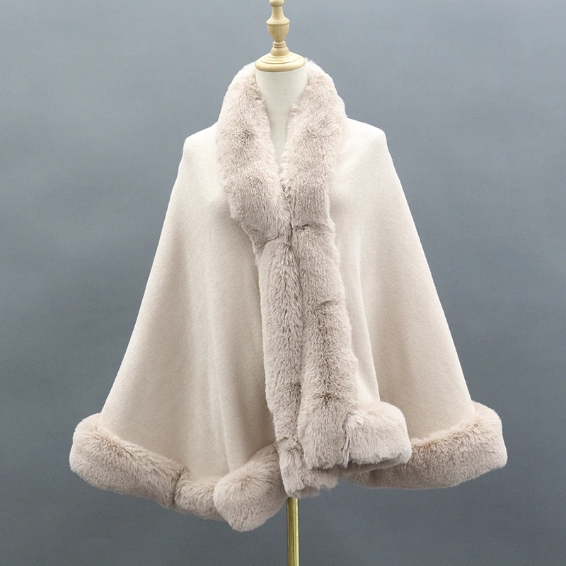 

Winter New Plaid Cape For Women Loose Coat Winter Faux Fox Fur Poncho Elegant Knitted Cape Women Tassel Cloak Warm Outwear