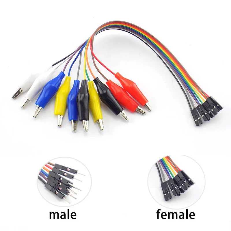 Double-ended Eclectic Alligator Clip Male Female jump Wire 10pin 20cm Crocodile Clip Test Lead Jumper Wire Connection DIY D2