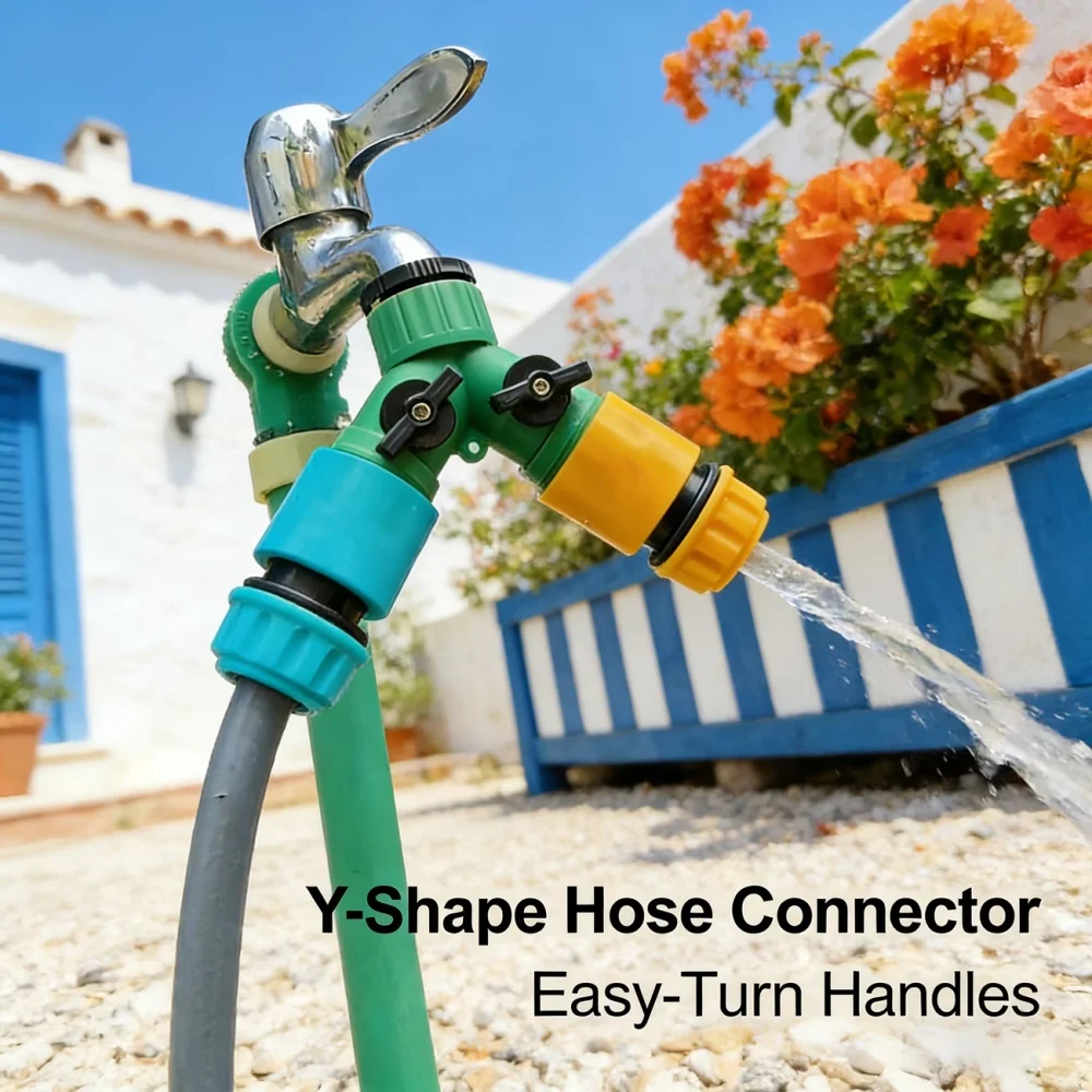 1/ 2inch to 3/ 4inch Y-Type Hose Splitter Connector, Home Garden Sprinkler Car Wash Hose Splitter Accessory, Water Splitter Fitting with Universal Joint Suitable for Garden Irrigation Spray Gun