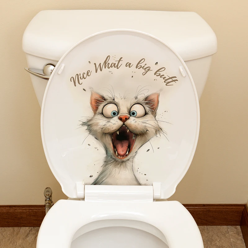 What Wa That? Cartoon Cat Toilet Sticker Bathroom Toilet Cover Sticker Wall Sticker WC Home BathRoom Decoration Decals S365