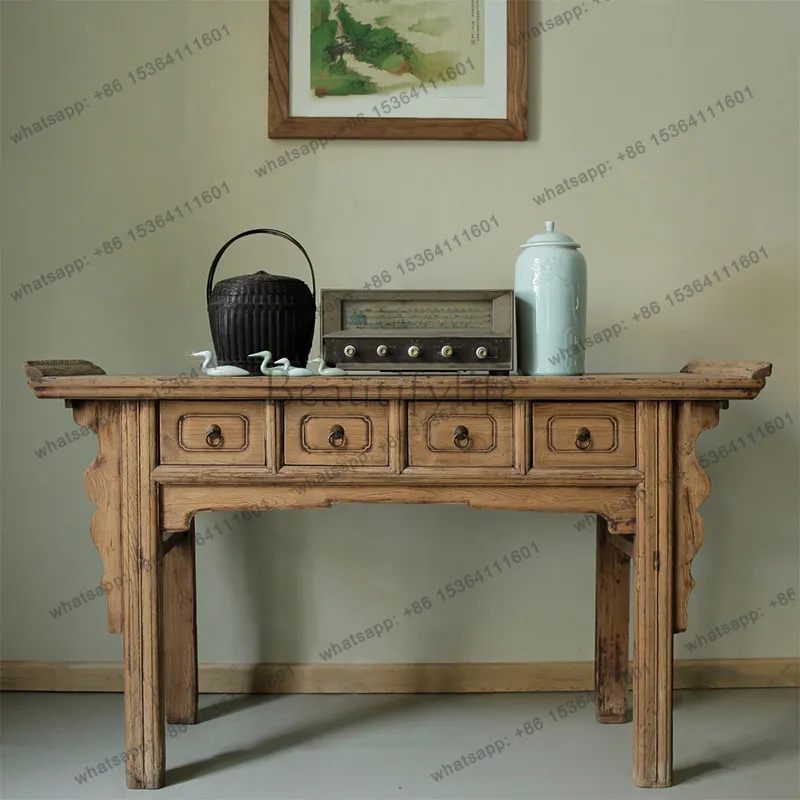 Solid wood porch table new Chinese drawer cabinet four drawers antique side table side cabinet