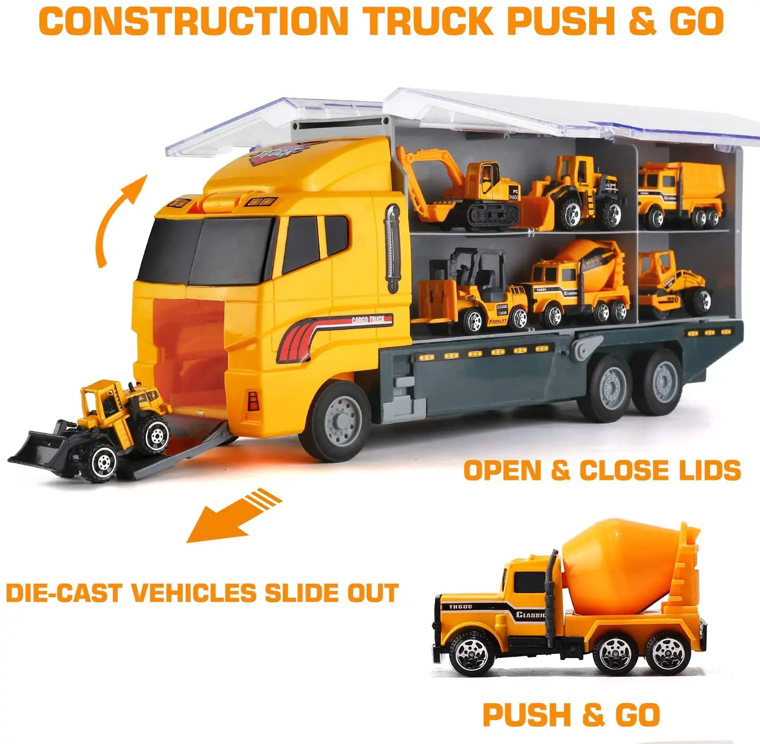 11 In 1 Construction Toys Truck Die-cast Vehicle Transporter Car Set Excavator Dump Truck Digger Backhoe for Boys Kids Gift