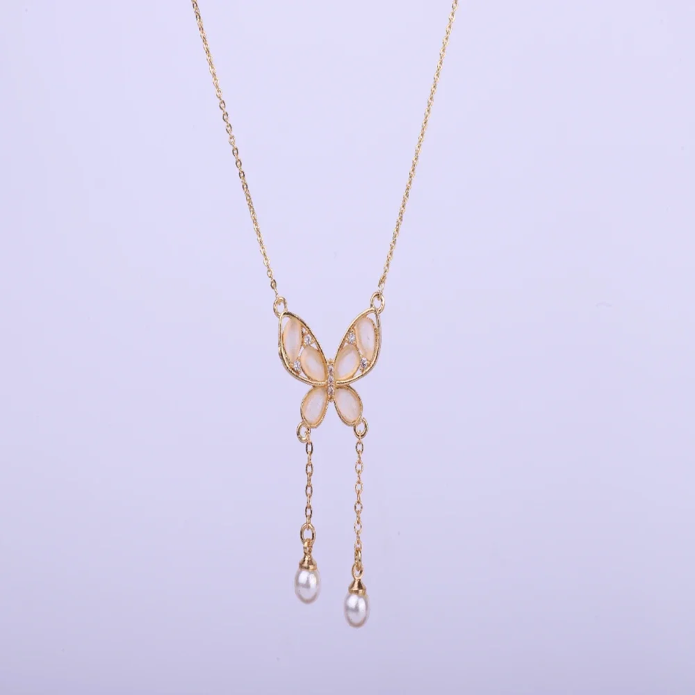 Opal bow pearl fringe pendant cross-border bestseller fashion exquisite high-end titanium steel collarbone chain jewelry