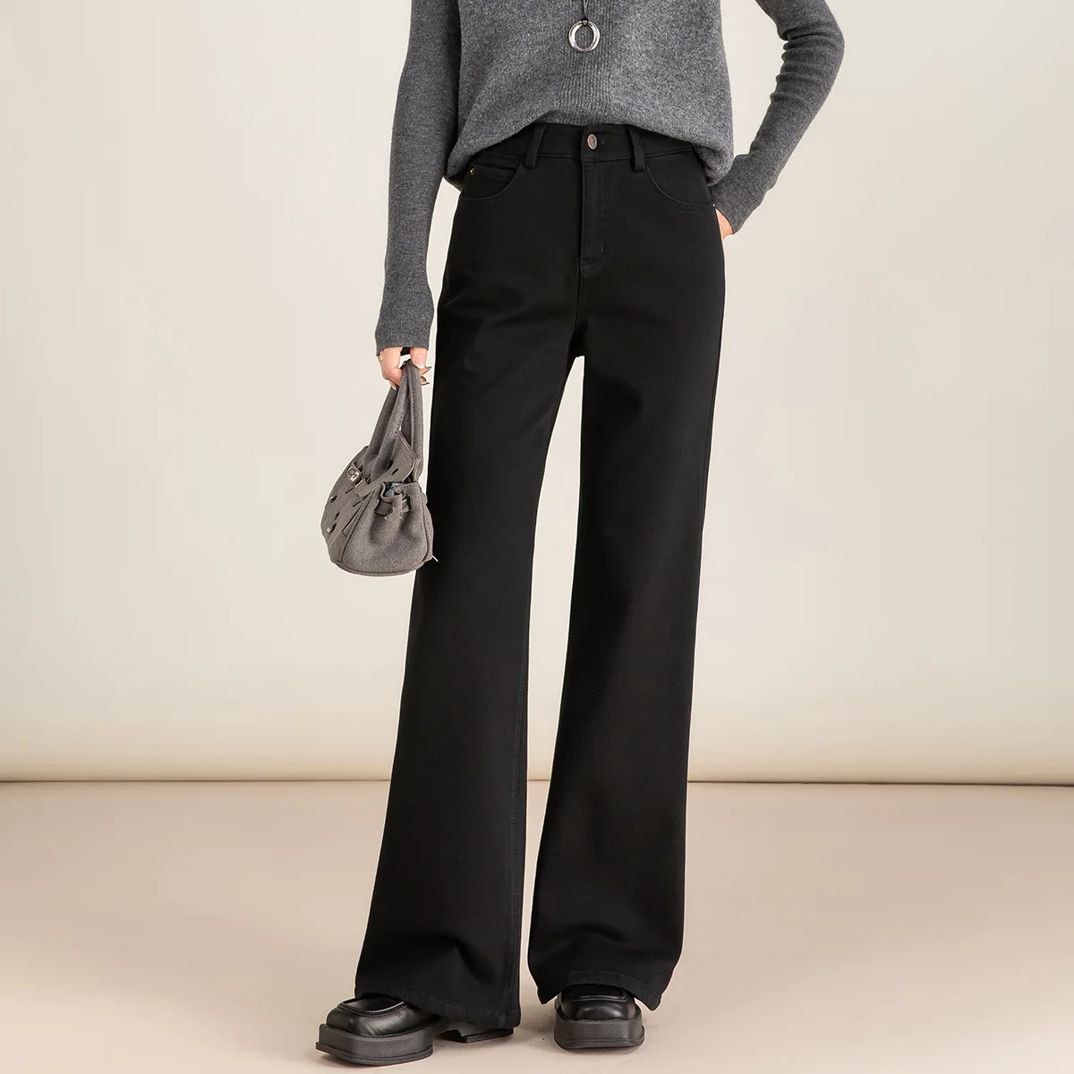 

Женские джинсы с высокой талией, расклешенные, новые, зимние, на флисовой подкладке, свободного кроя, из эластичного хлопкового денима