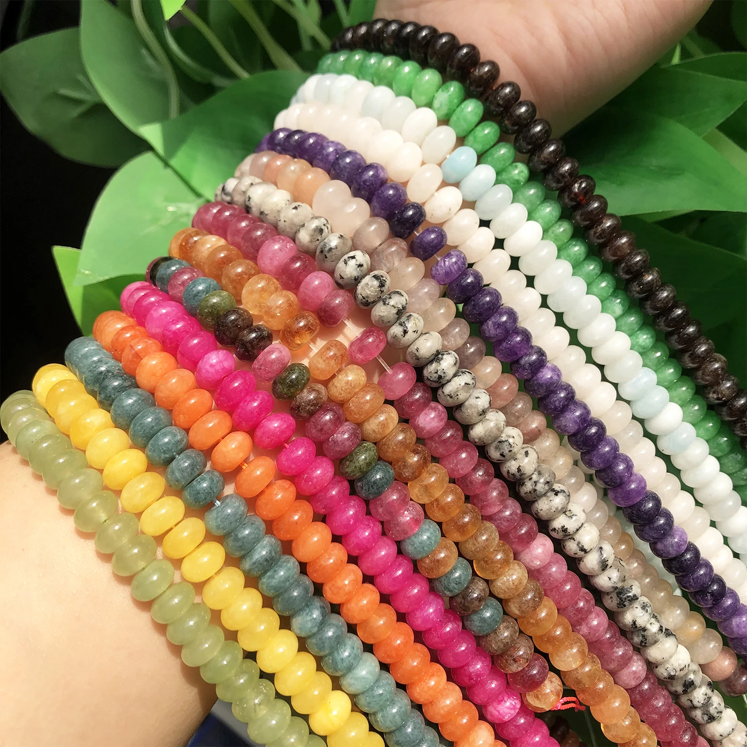 5x8mm Natural Stone Rondelle Beads Tourmaline Citrines Angelite Tiger Eye Abacus Quartz Loose Beads for DIY Making Bracelets