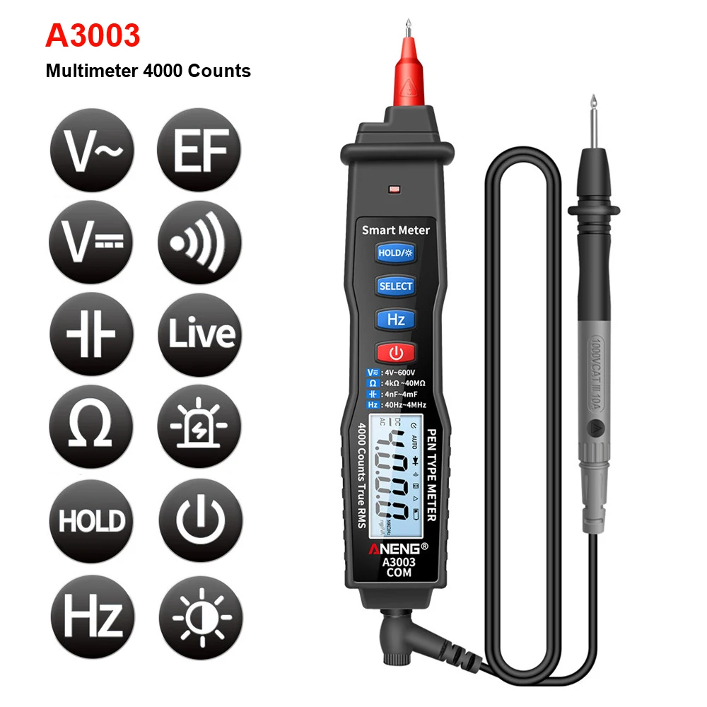 A3003 Digital Pen Multimeter Professional Smart DC/AC Voltage Tester  4000 Counts True RMS Resistance Capacitance Meter