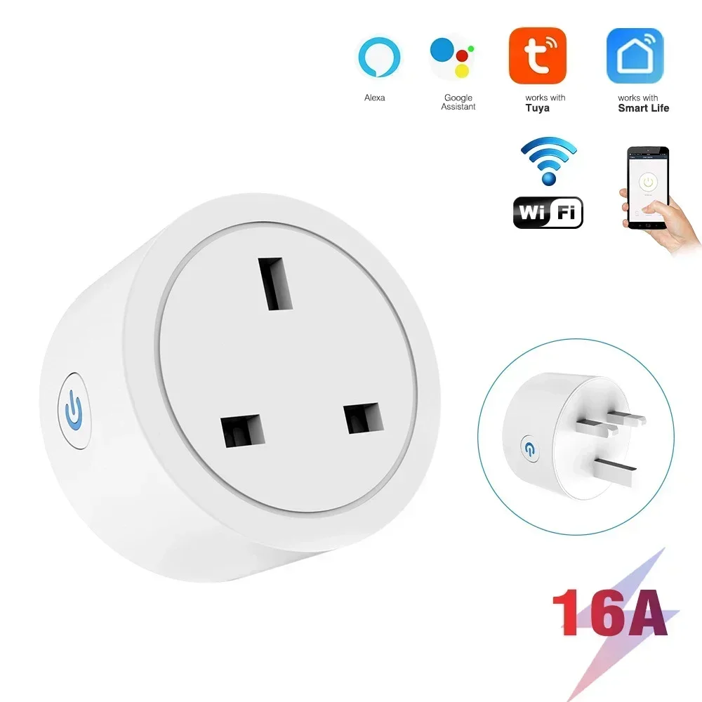 

Tuya WiFi 16A/20A UK Smart Plug Мини-умная розетка Дистанционное голосовое управление с таймером монитора энергии Умный дом Google Home Alexa