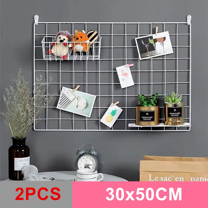 2 Pezzi Scaffale Decorativo a Griglia in Ferro per Parete, Decorazione Casa, Cornice Portafoto per Camera da Letto, Espositore per Cartoline, Organizzatore a Rete, Portaoggetti